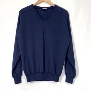 DOWNERWEAR Vintage 50's 60s navy long sleeve pull over v neck sweatshirt L Large
